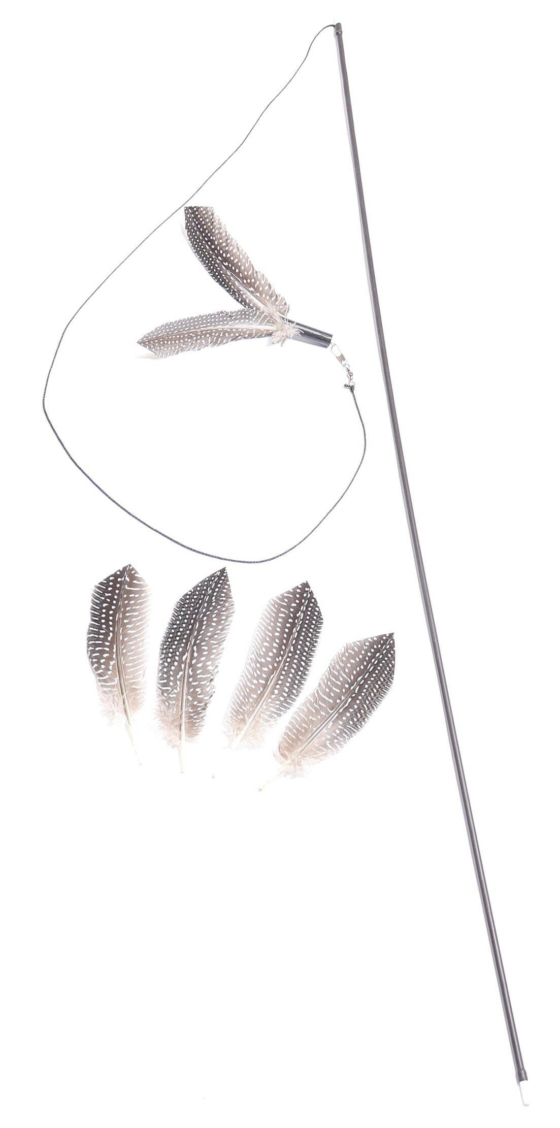 Refillable feather cat toy wand with replaceable feathers for endless interactive play